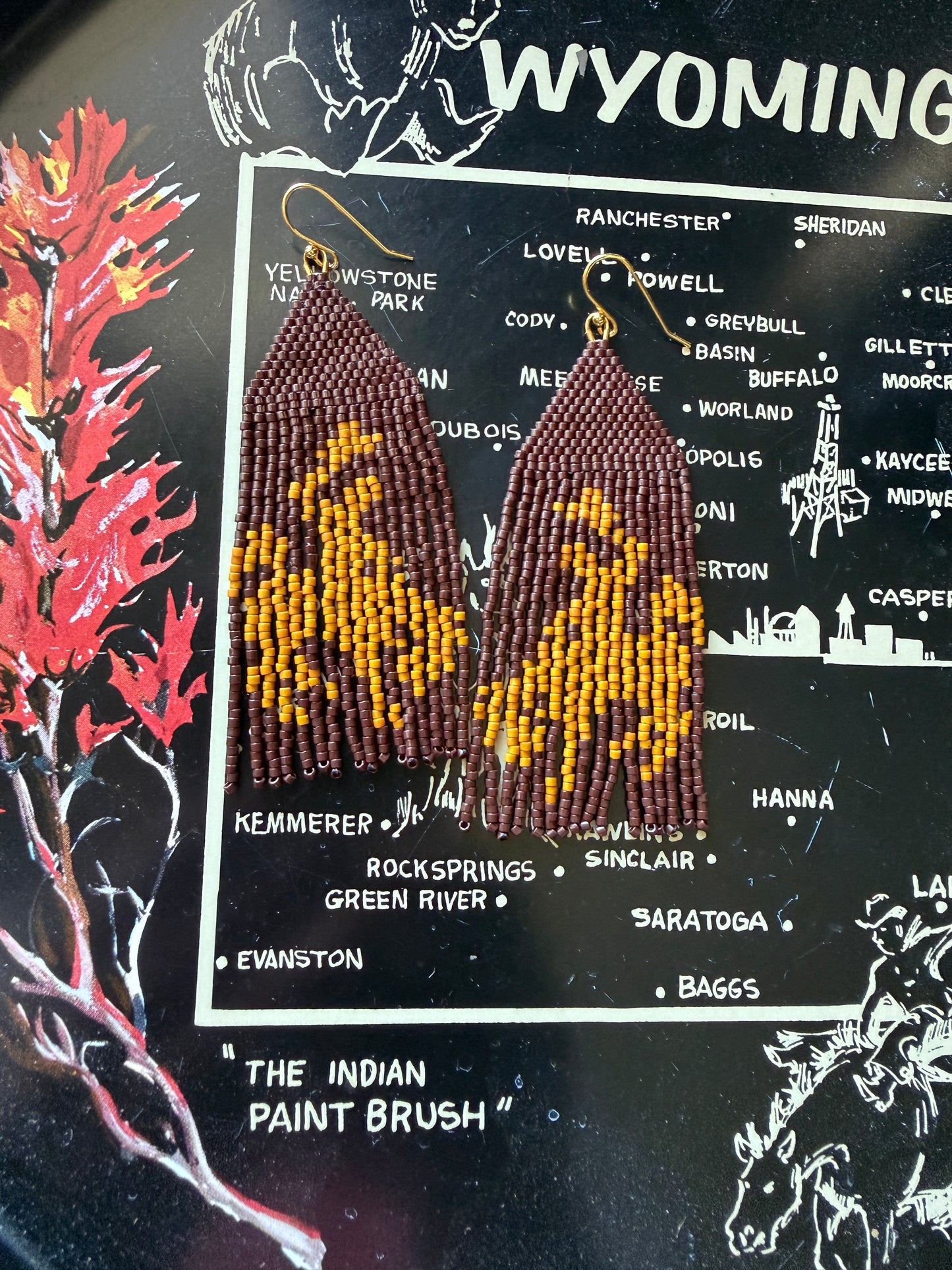Brown and Gold Wyoming Steamboat Earrings